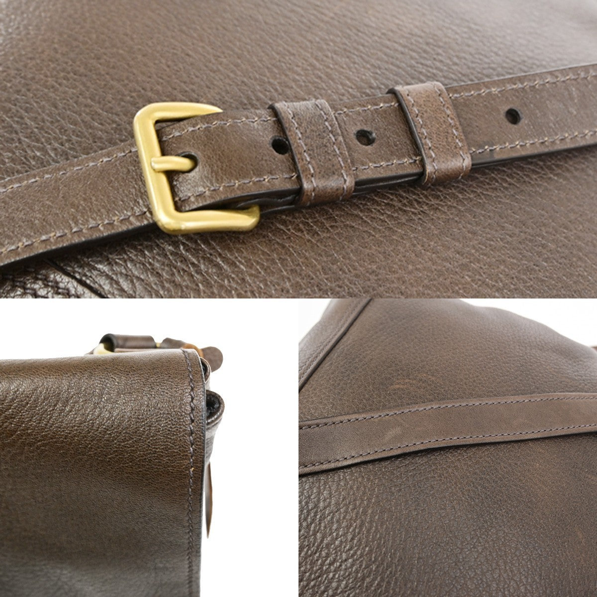 PRADA Logo Crossbody Messenger Shoulder Bag Leather Brown GHW Italy 87KD156