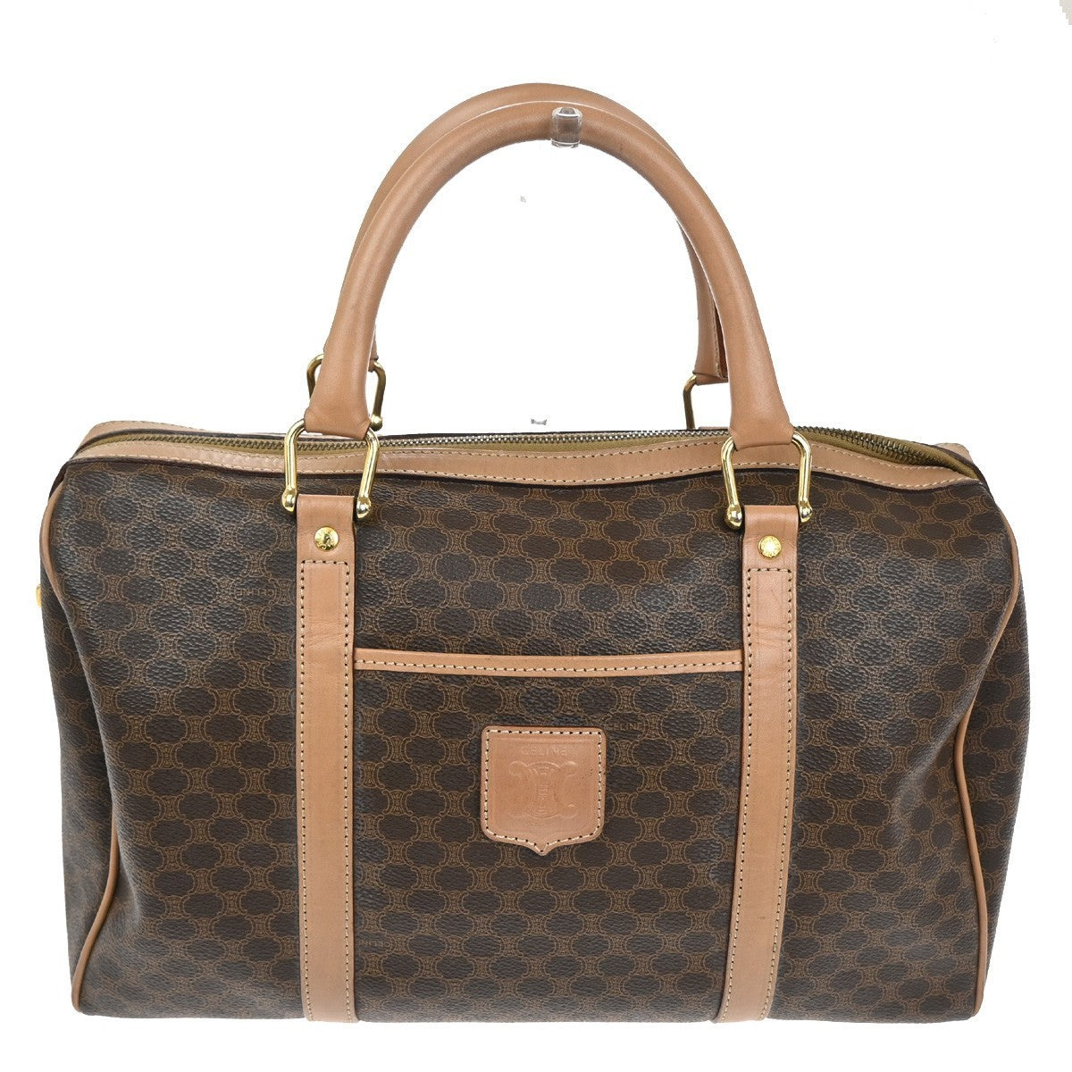 CELINE Logo Macadam Pattern Travel Hand Boston Bag PVC Leather Brown 38KC411