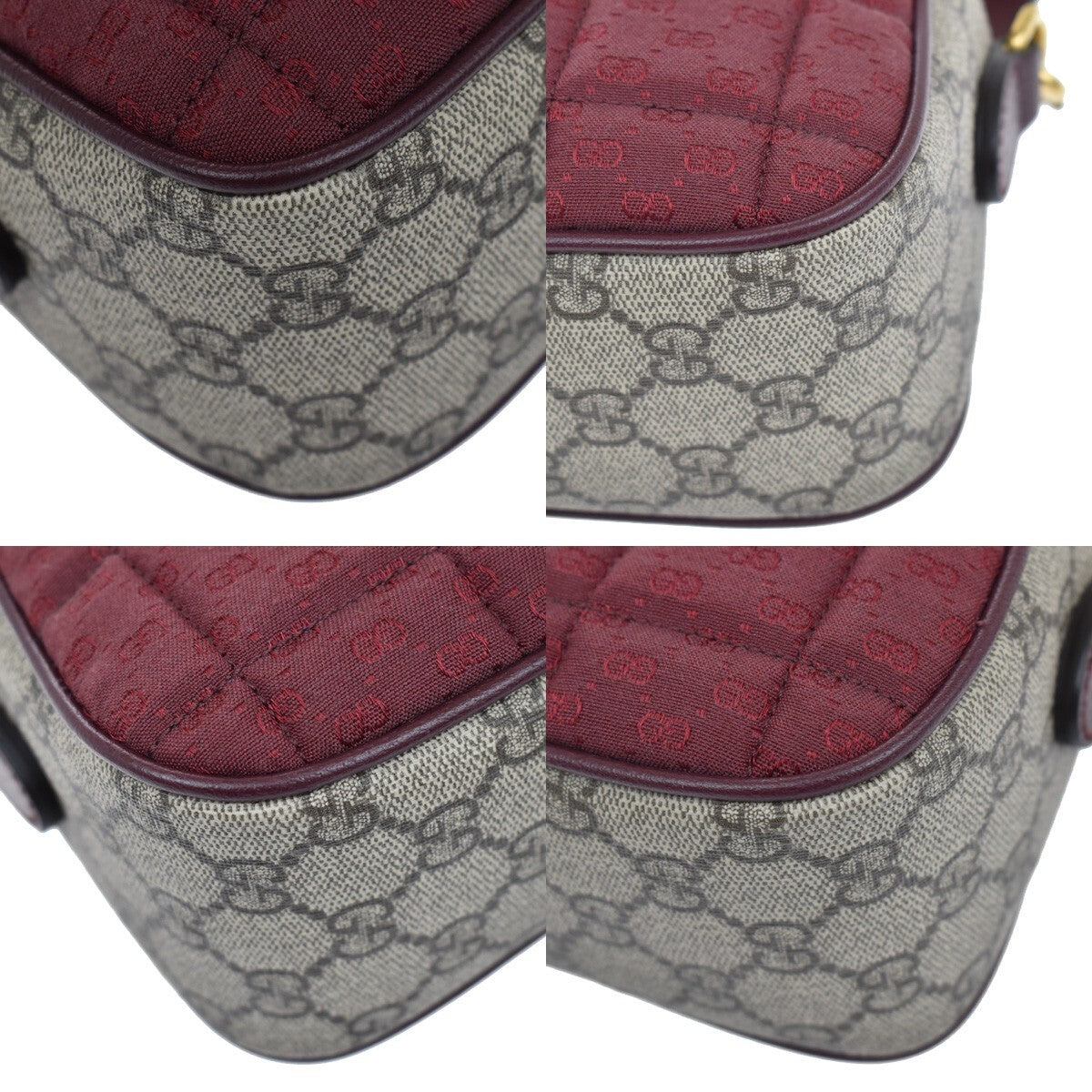 GUCCI Marmont GG Pattern Shoulder Bag Supreme Leather Canvas Brown Red 638RF330