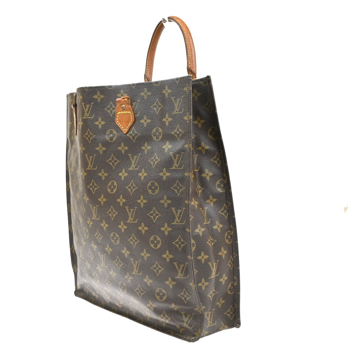 LOUIS VUITTON Logo Sac Plat Hand Tote Bag Monogram Leather Brown M51140 30MA614