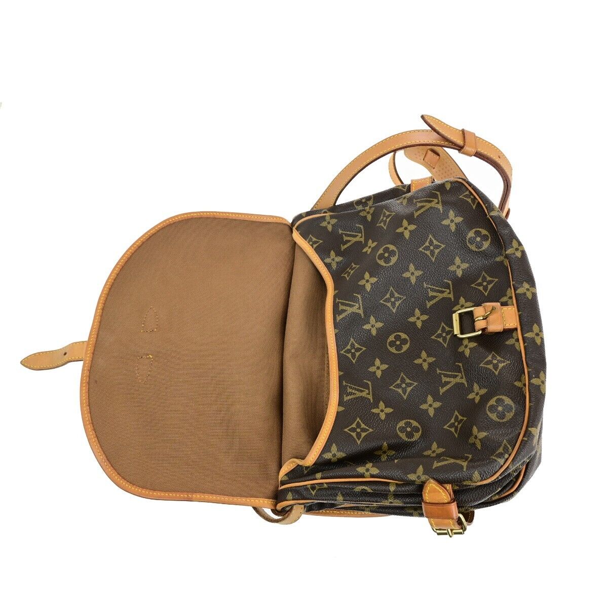LOUIS VUITTON Logo Saumur 30 Shoulder Bag Monogram Leather Brown M42256 13SH865