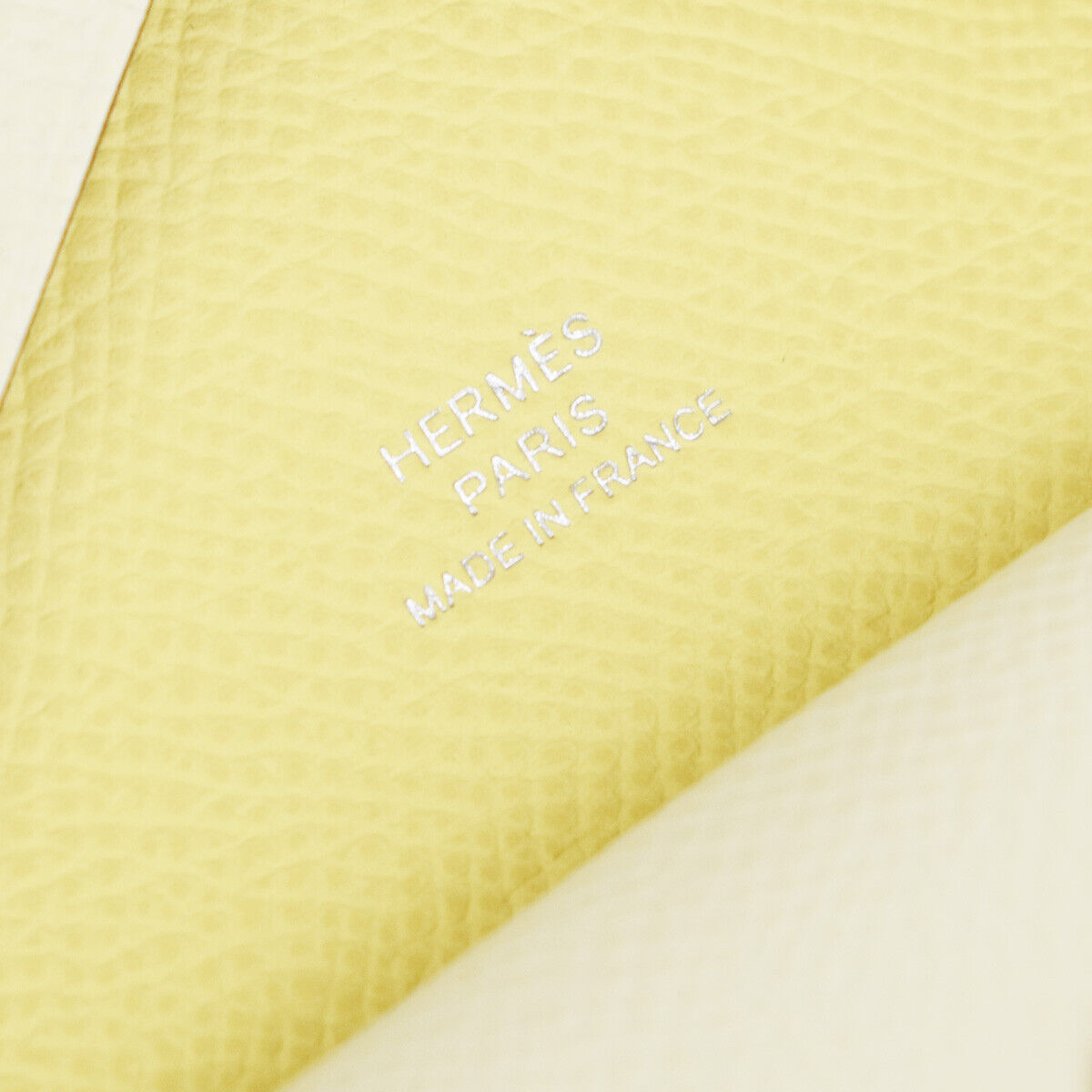 HERMES Calvi Duo Card Case Wallet Bicolor Veau Epsom Nata Jaune Poussin 50YC791