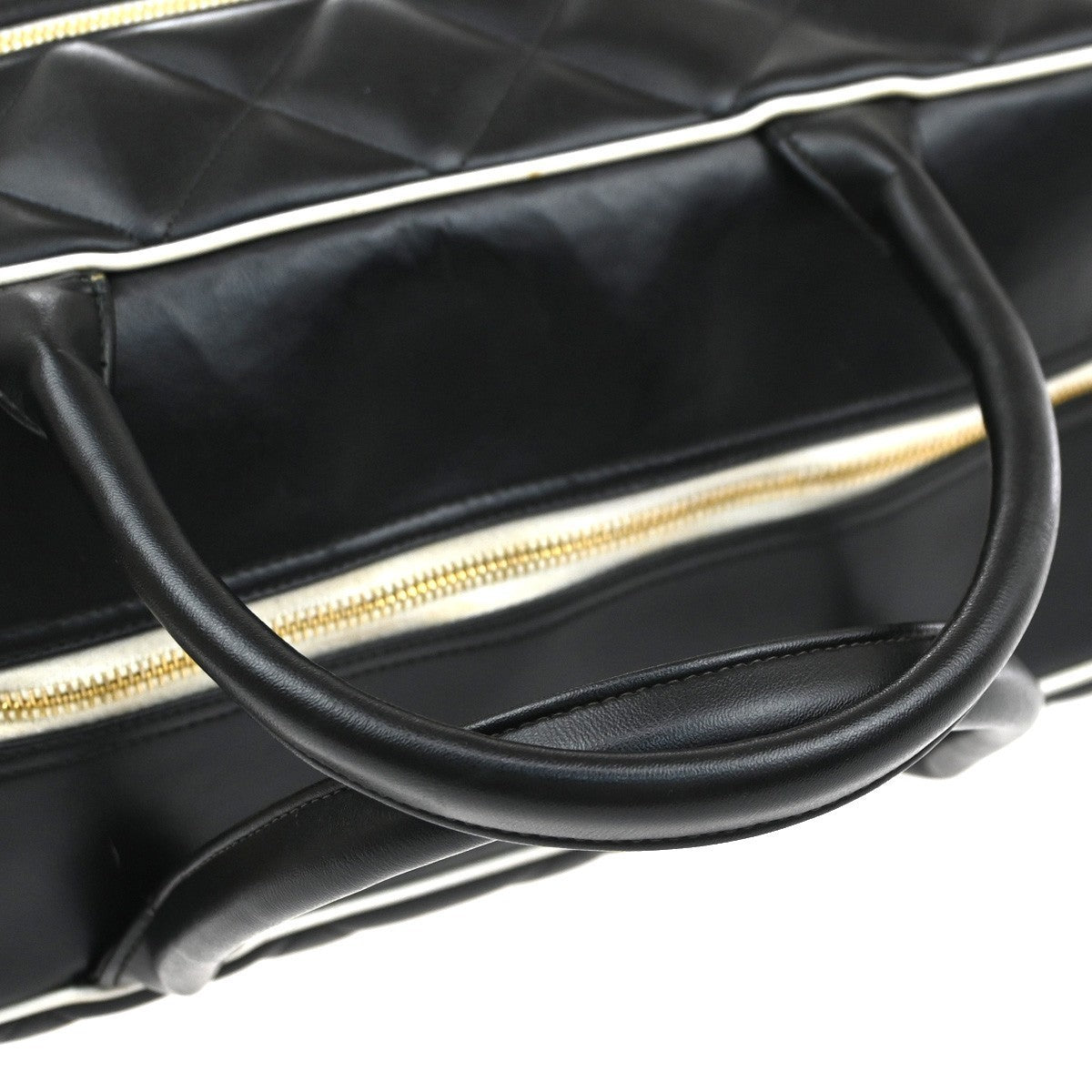 CHANEL Matelasse Travel Boston Hand Bag Leather Black France Vintage 332RP182
