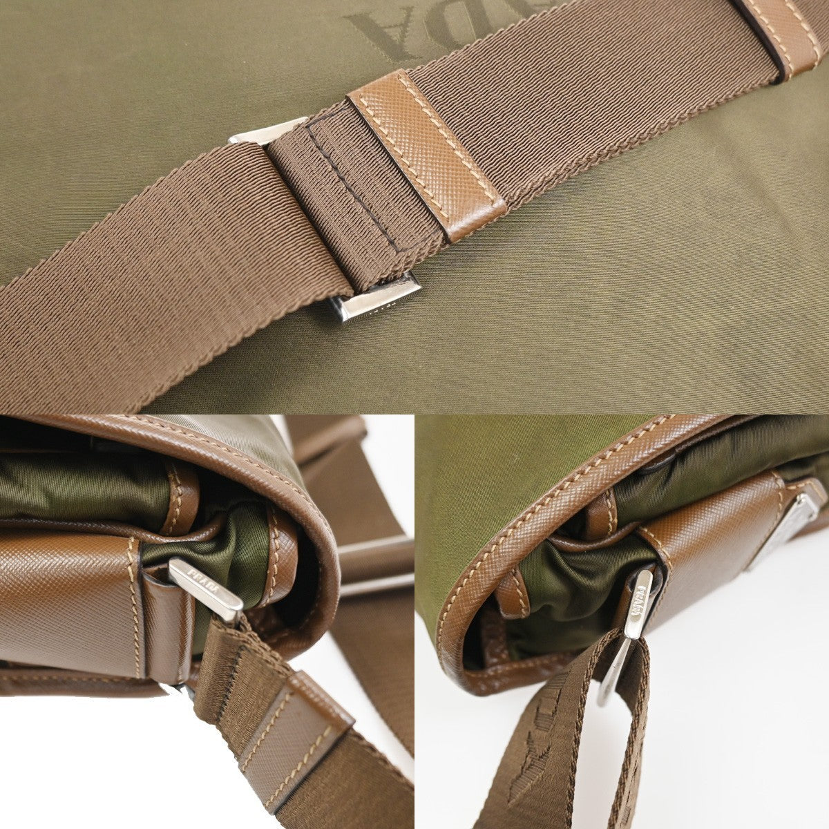 PRADA MILANO Tessuto Messenger Shoulder Bag Nylon Leather Italy Khaki 32CA854