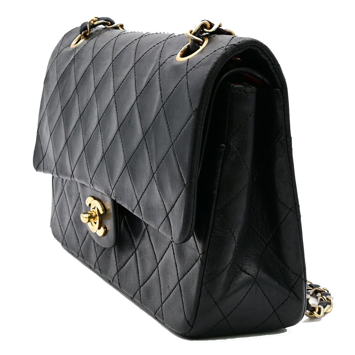 CHANEL Matelasse 25 Double Flap Chain Shoulder Bag Leather BK Vintage 377RJ823