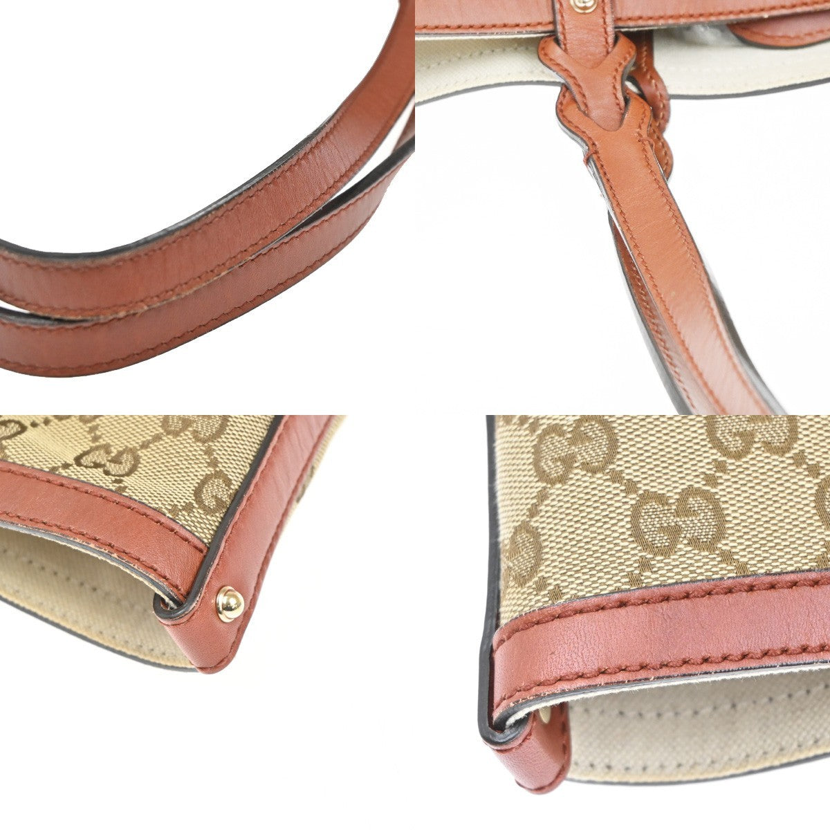 GUCCI Logo GG Pattern Shoulder Tote Bag Canvas Leather Brown Red 73CA651