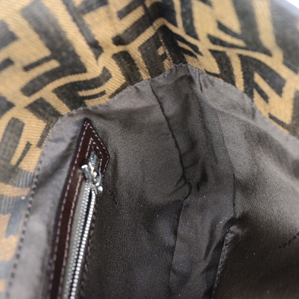 FENDI Logo Mamma Zucca Pattern Shoulder Bag Canvas Leather Brown Italy 93EB981