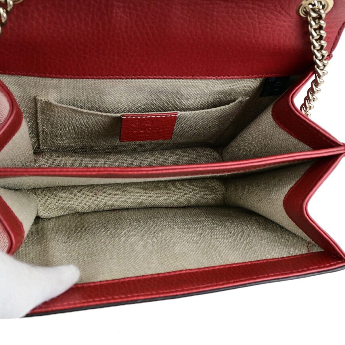 GUCCI Logo Interlocking G Mini Chain Shoulder Bag Leather Red GHW Italy 14ED352