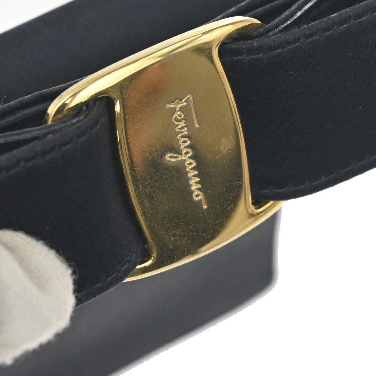 SALVATORE FERRAGAMO Vara Mini 2Way Shoulder Hand Bag Satin Leather Black 67KP506