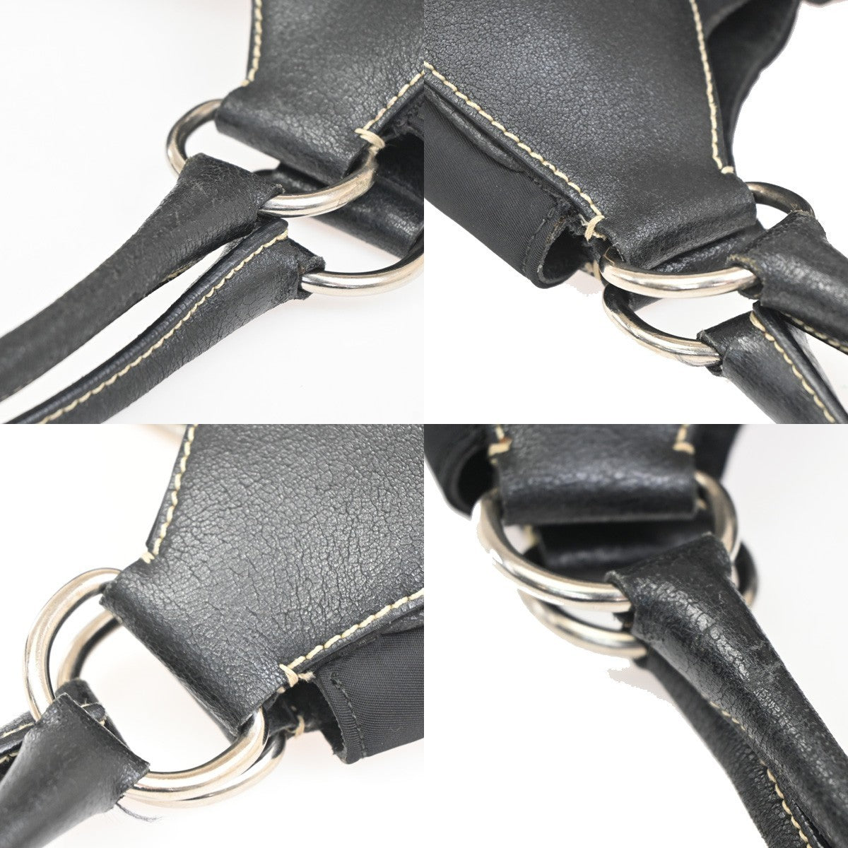 PRADA MILANO Logo Tessuto Shoulder Hobo Bag Nylon Leather Black 65KC491