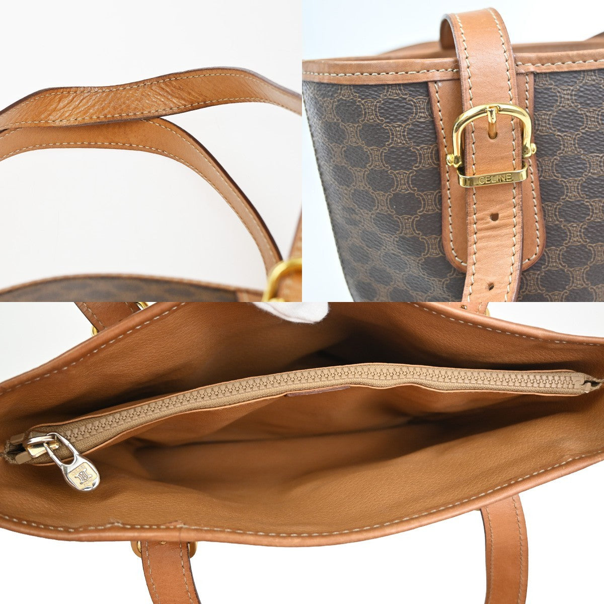CELINE Logo Macadam Pattern Shoulder Bag PVC Leather Brown GHW Italy 35ZA281
