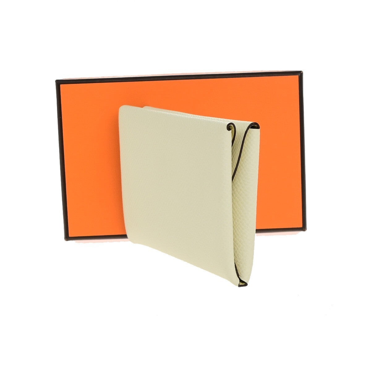 HERMES Logo Calvi Duo Card Holder Coin Case Epsom Leather White Yellow 50RK842