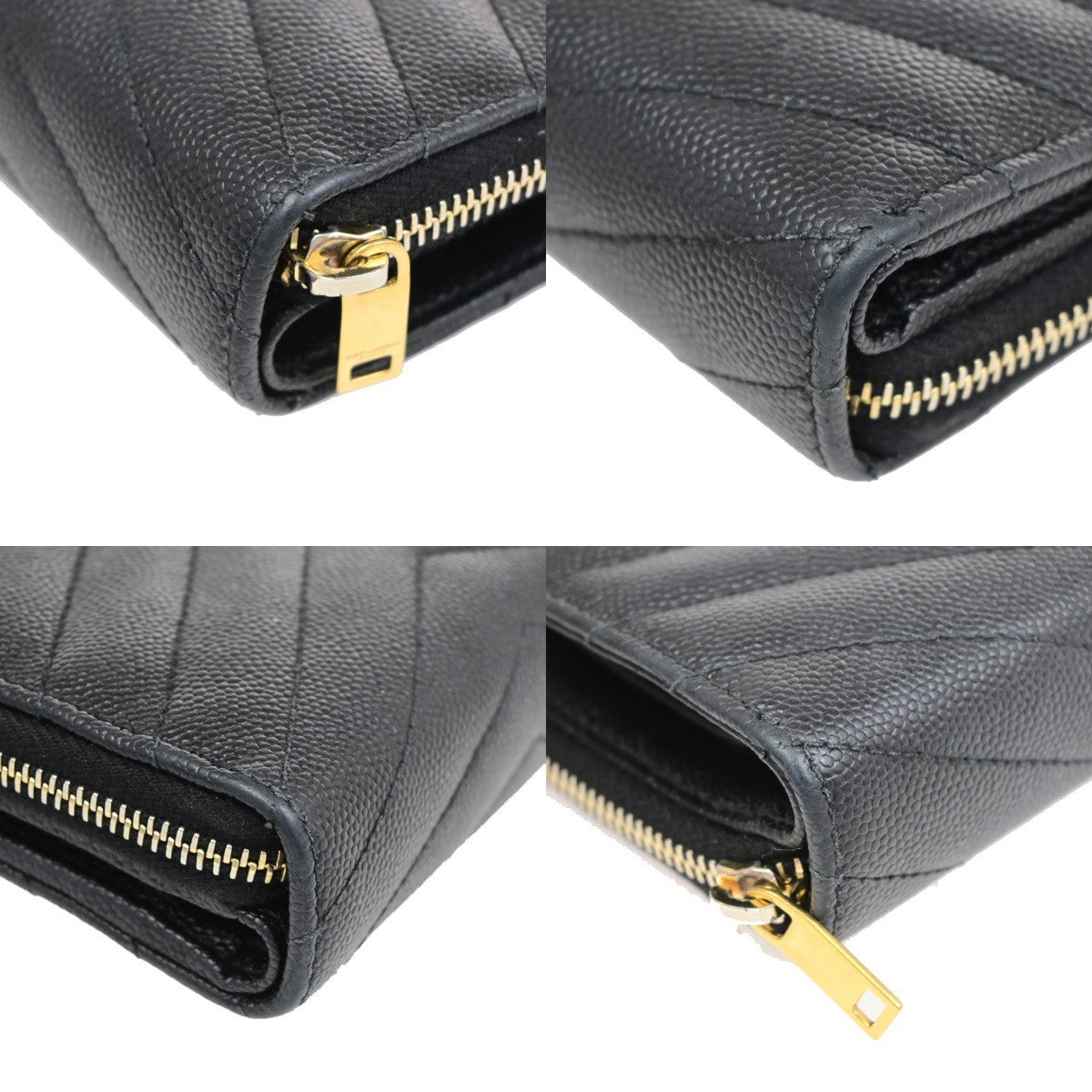 SAINT LAURENT YSL Logo Bifold Purse Wallet Leather Black GHW 38CB050