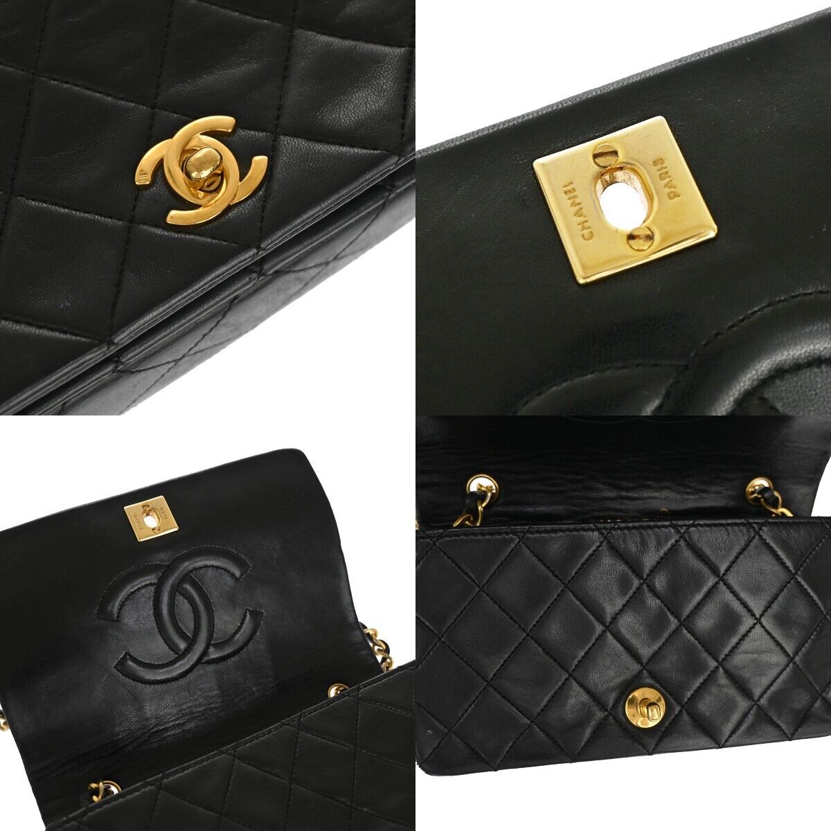 CHANEL CC Mini Matelasse Full Flap Chain Shoulder Bag Leather Black GHW 645LC499