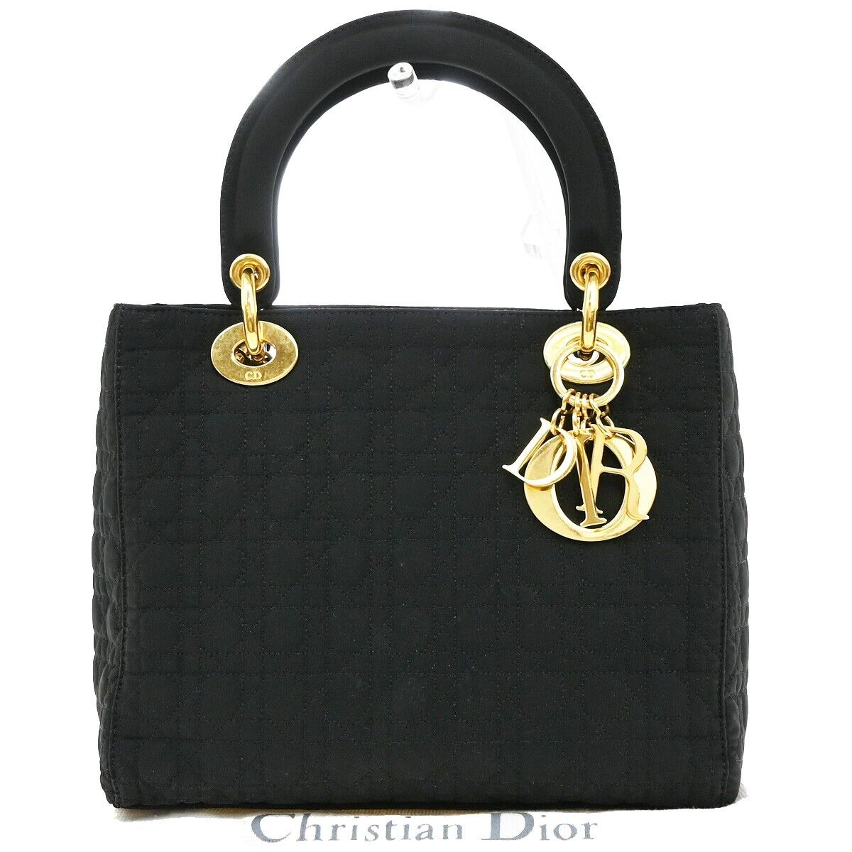 CHRISTIAN DIOR Lady Cannage 2Way Shoulder Hand Bag Nylon Leather Black 75EE107