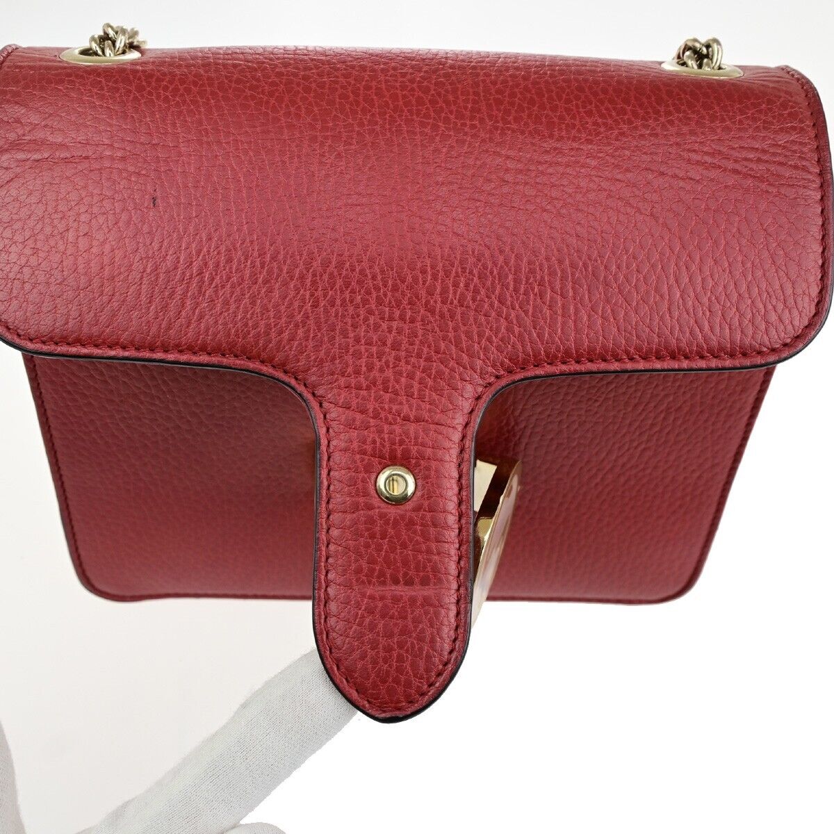 GUCCI Logo Interlocking G Mini Chain Shoulder Bag Leather Red GHW Italy 14ED352