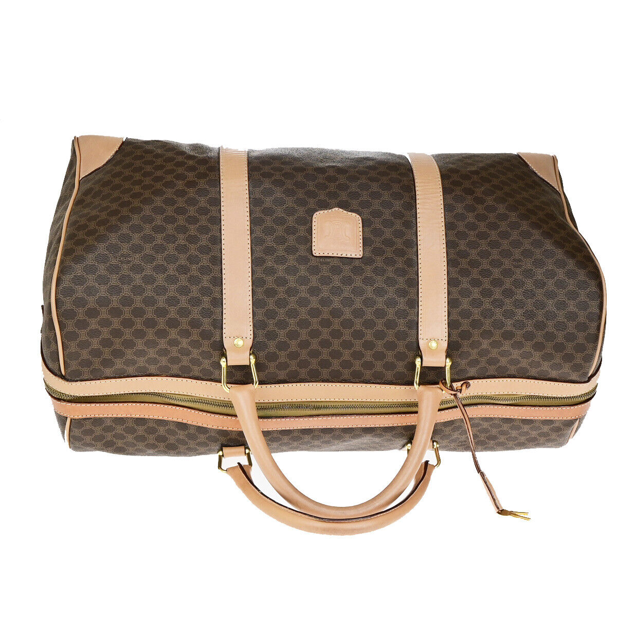 CELINE Logo Macadam Pattern Travel Hand Bag PVC Leather Brown GHW 62YG501