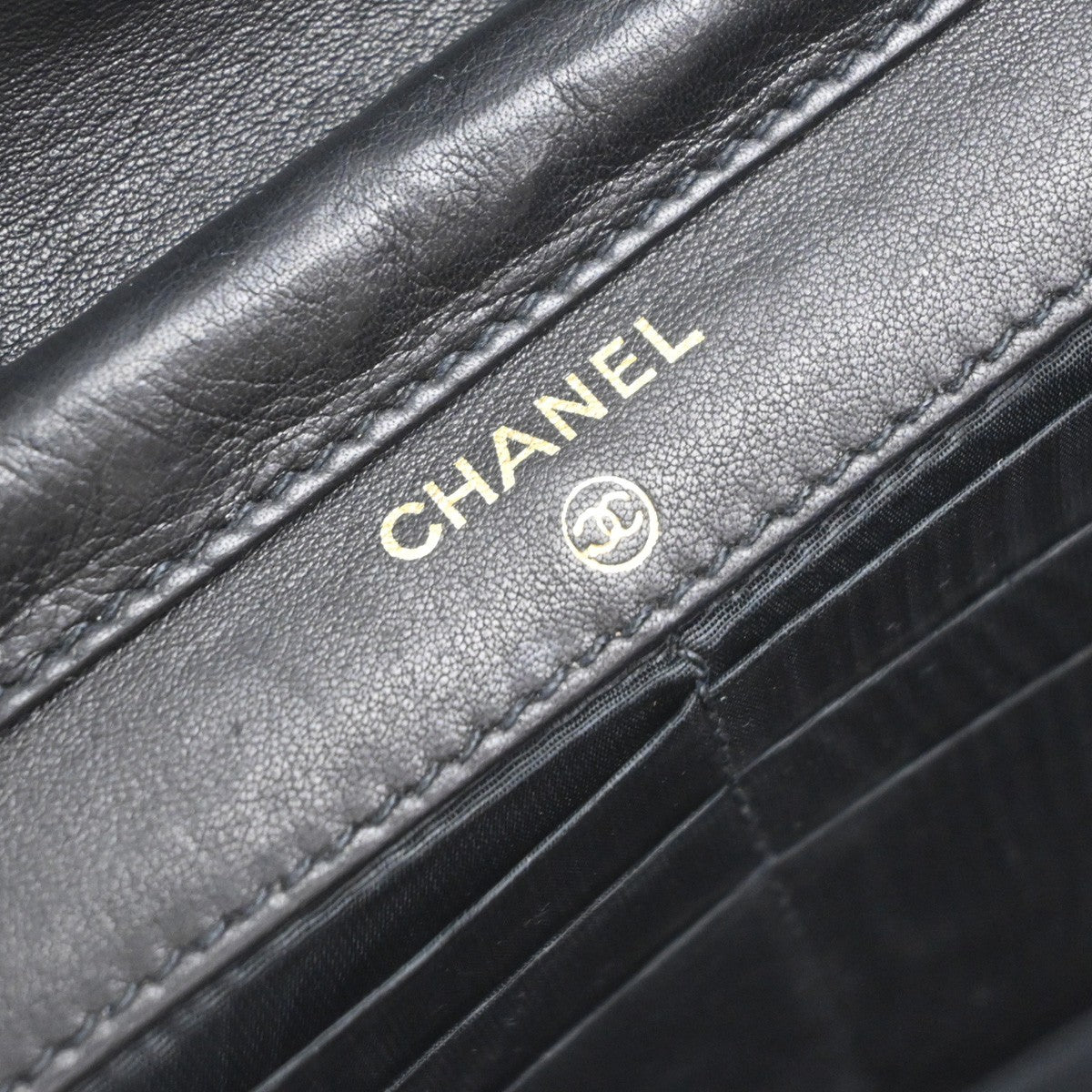 CHANEL Chain Shoulder Bag Wallet Grained Calfskin Leather Black Vintage 691RP061