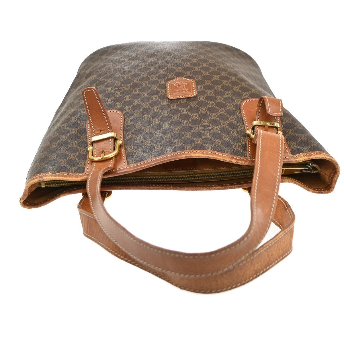 CELINE Logo Macadam Pattern Shoulder Tote Bag PVC Leather Brown GHW 07EG396