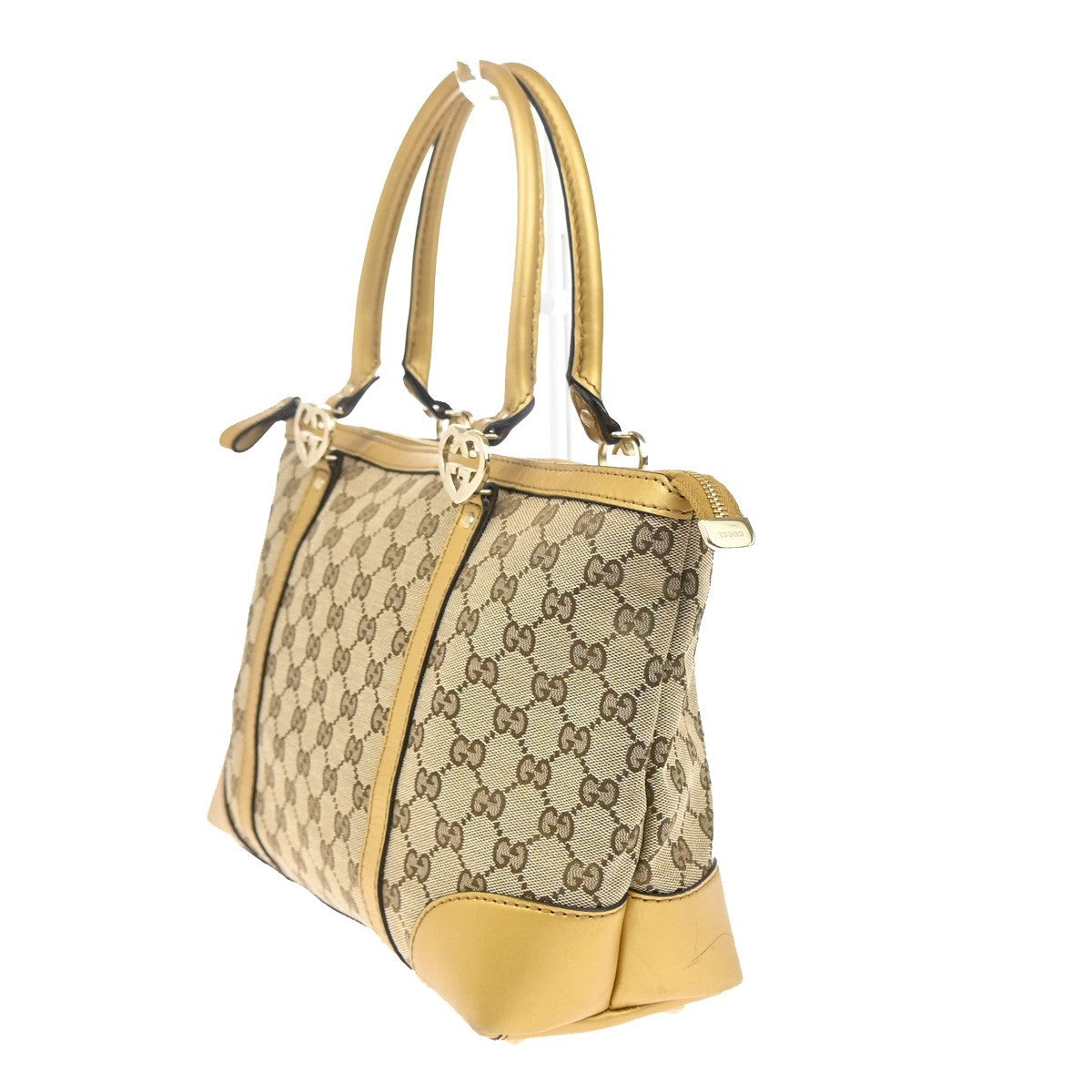 GUCCI GG Pattern Hand Bag Canvas Leather Heart-Shaped GG Charms Italy 39CA073