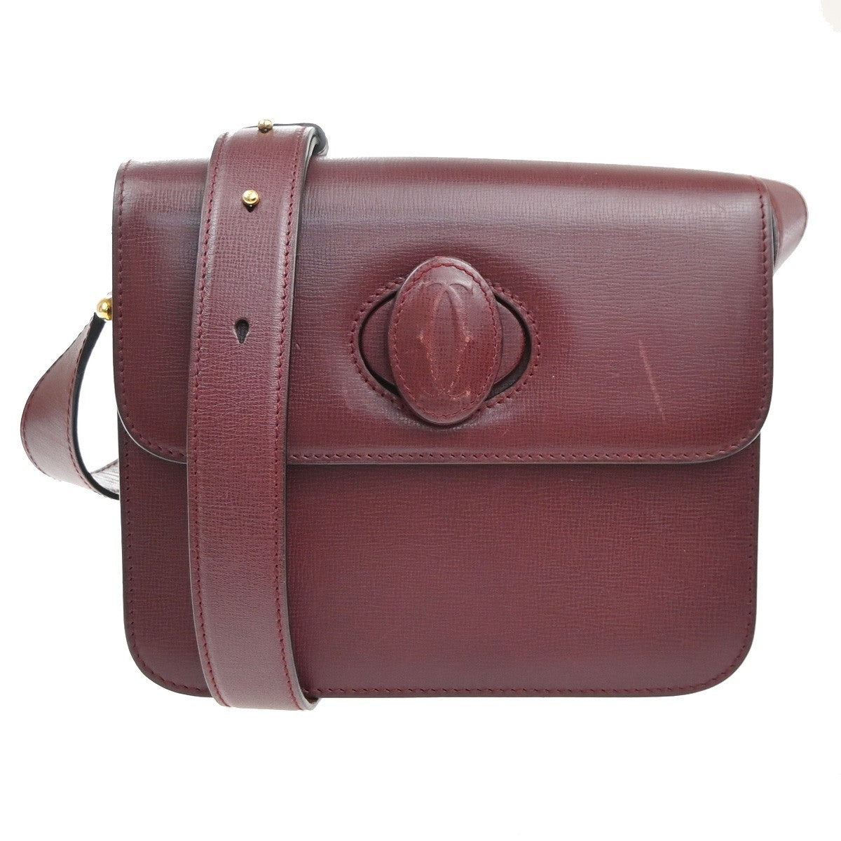 MUST DE CARTIER 2C Logo Shoulder Bag Leather Bordeaux Red GHW Italy 34EG398