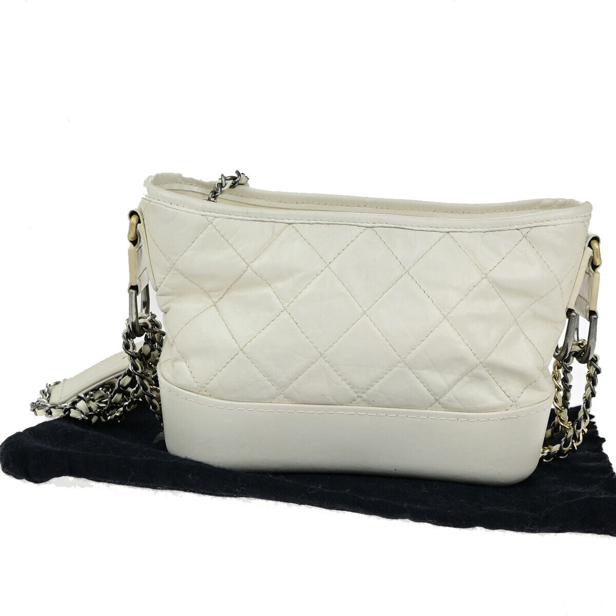 CHANEL CC Logo Gabrielle Chain Shoulder Bag Leather White Italy 685RK695