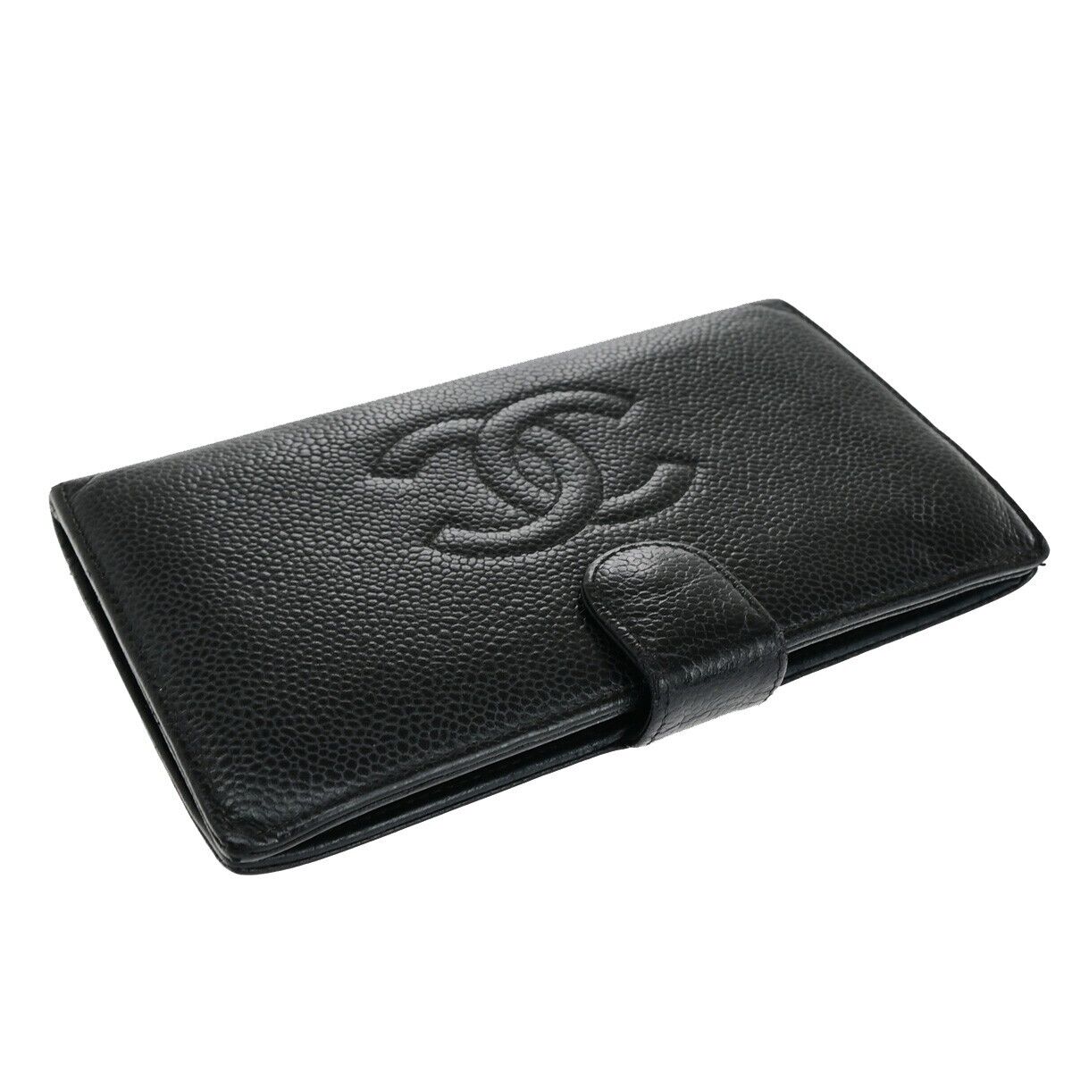 CHANEL CC Long Bifold Wallet Purse Caviar Skin Leather Black GHW Vintage 30SH861