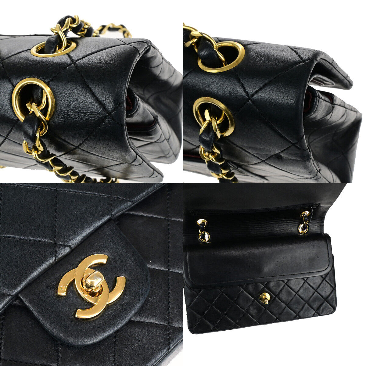 CHANEL CC Matelasse 25 Double Flap Chain Shoulder Bag Leather Black GHW 350RK770