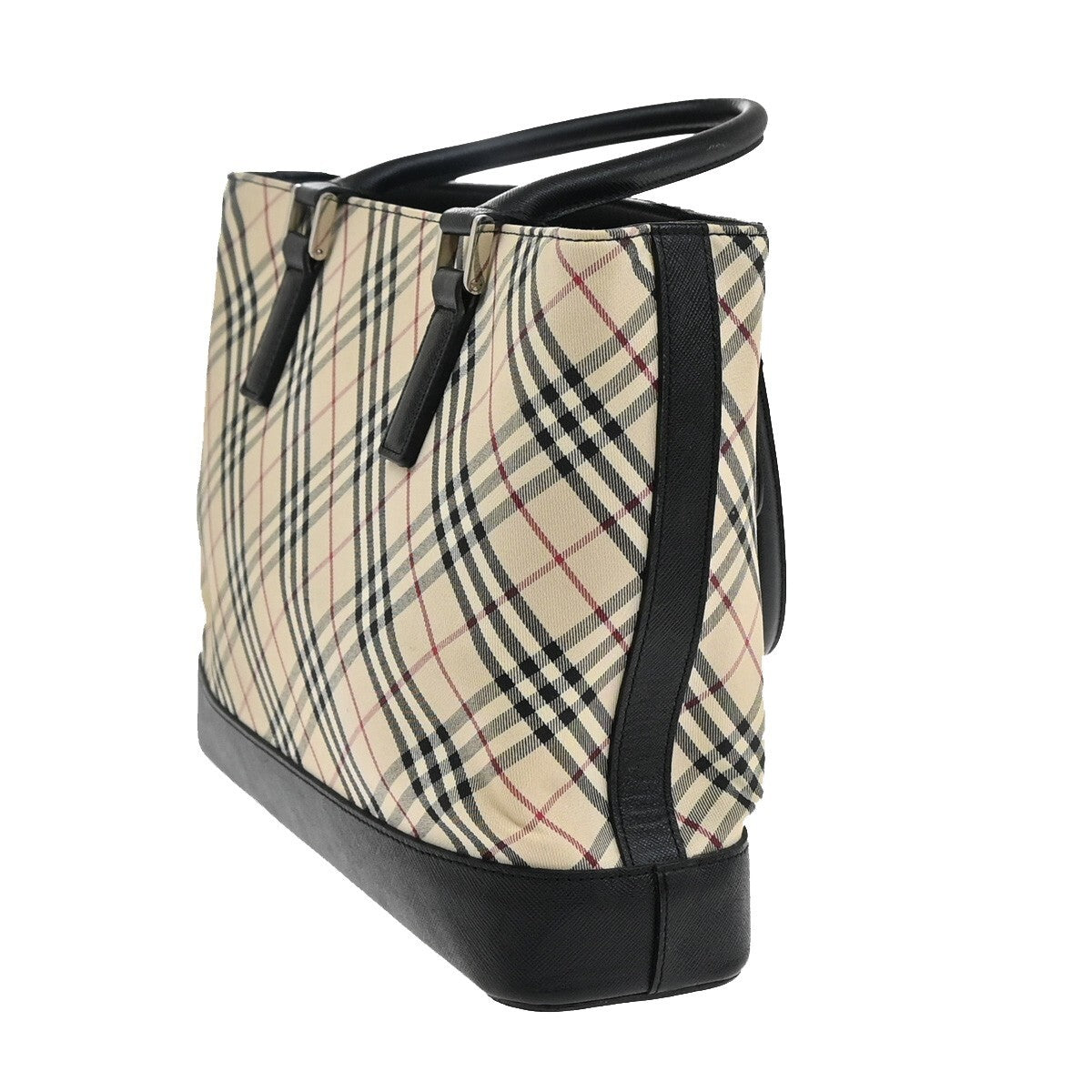 BURBERRY Logo Nova Check Hand Tote Bag Canvas Leather Beige Black Silver 69FB657