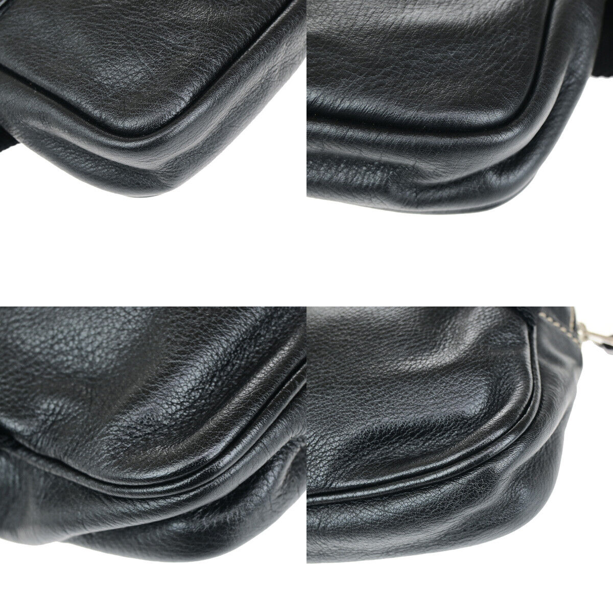 GUCCI Logo Waist Bum Body Bag Leather Black SHW Italy 77YG477