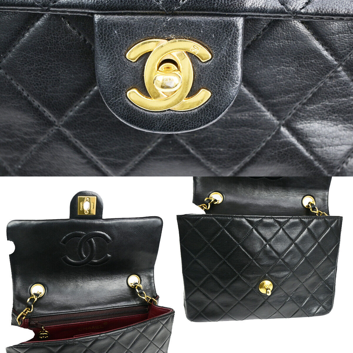 CHANEL CC Mini Matelasse Chain Shoulder Bag Leather Black GHW Vintage 397RK660
