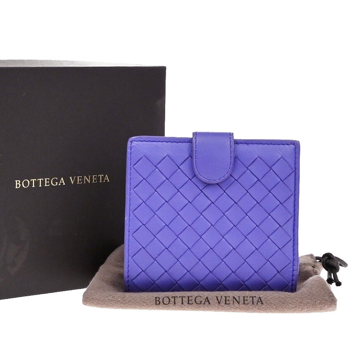 BOTTEGA VENETA Logo Intrecciato Bifold Compact Wallet Leather Purple 62EE110