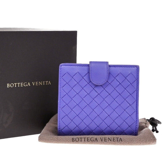 BOTTEGA VENETA Logo Intrecciato Bifold Compact Wallet Leather Purple 62EE110