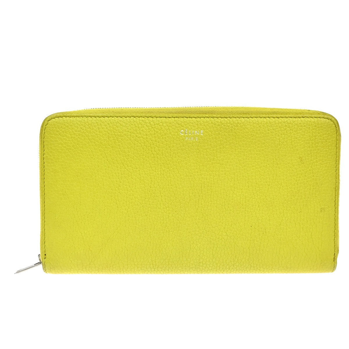 CELINE Logo Zip Around Long Wallet Purse Leather Yellow SHW Italy 66YH956