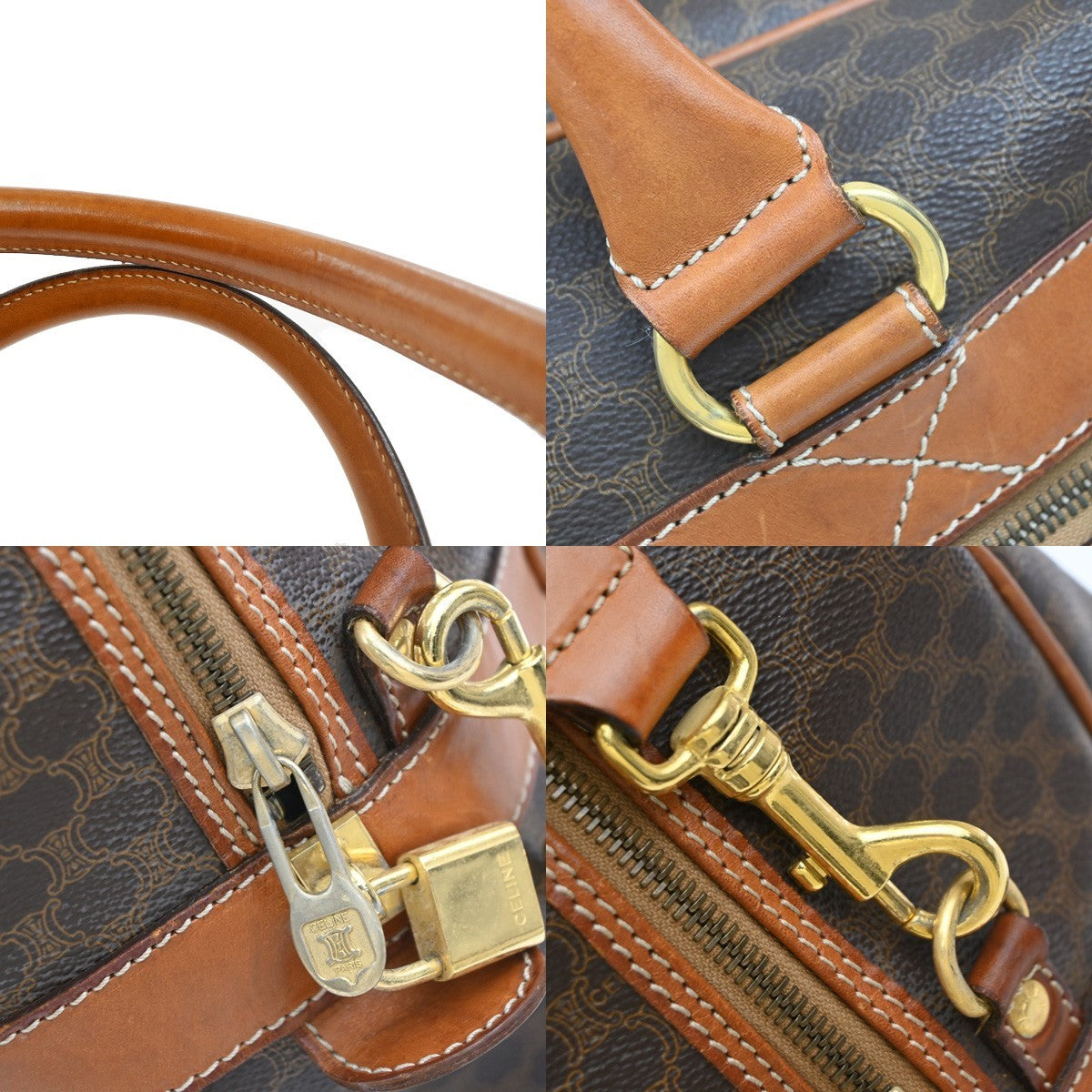CELINE Macadam Pattern 2way Travel Shoulder Hand Bag PVC Leather Brown 33EG235