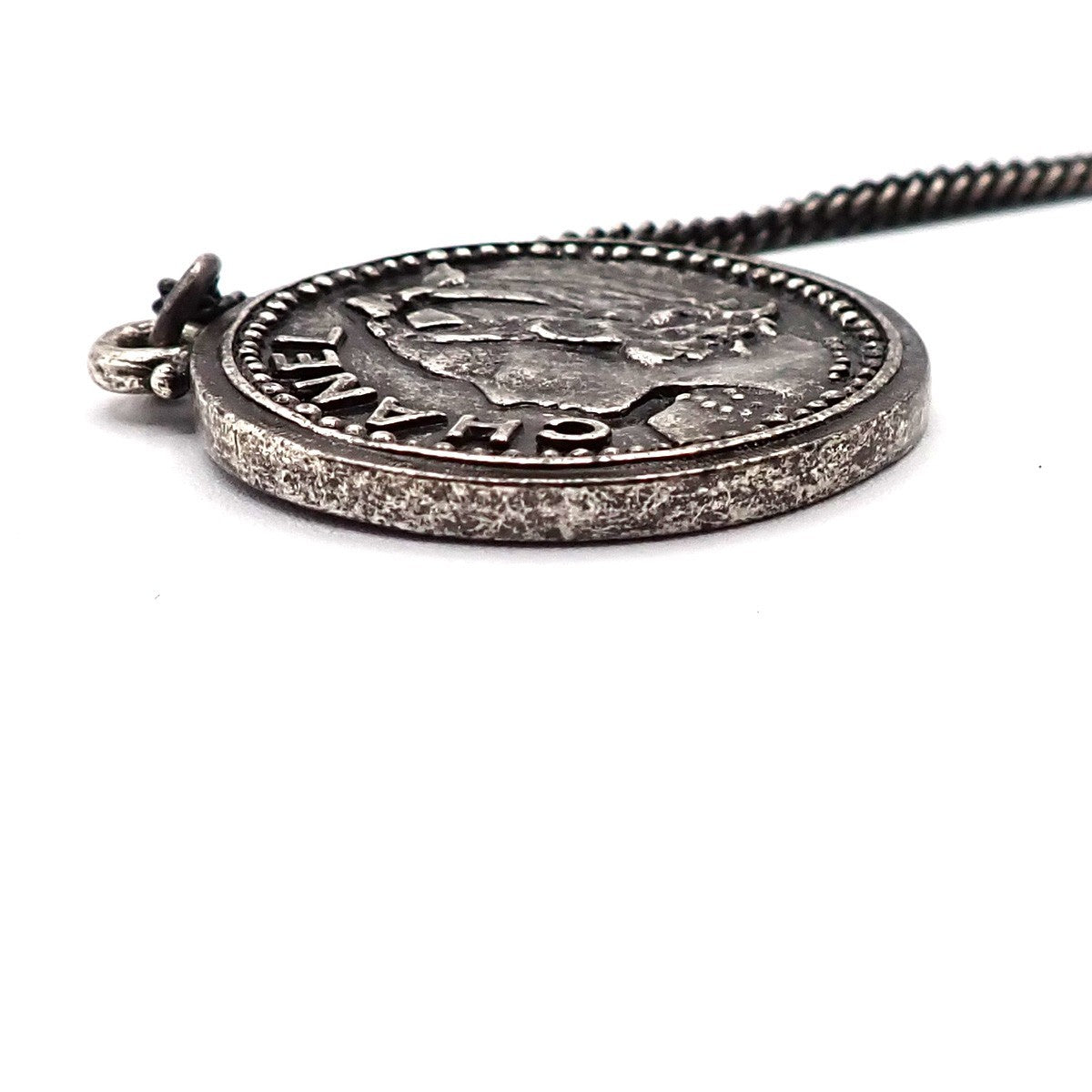 CHANEL CC Logo Mademoiselle Coin Pendant 03P Necklace Metal France 85RL891