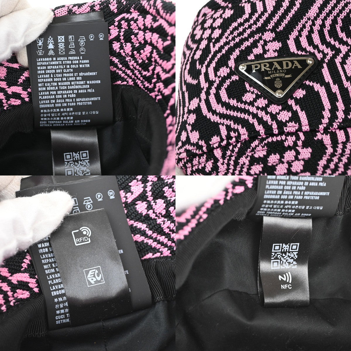PRADA Logo Bucket Hat Size S Jacquard Pink Black Italy 80KB484