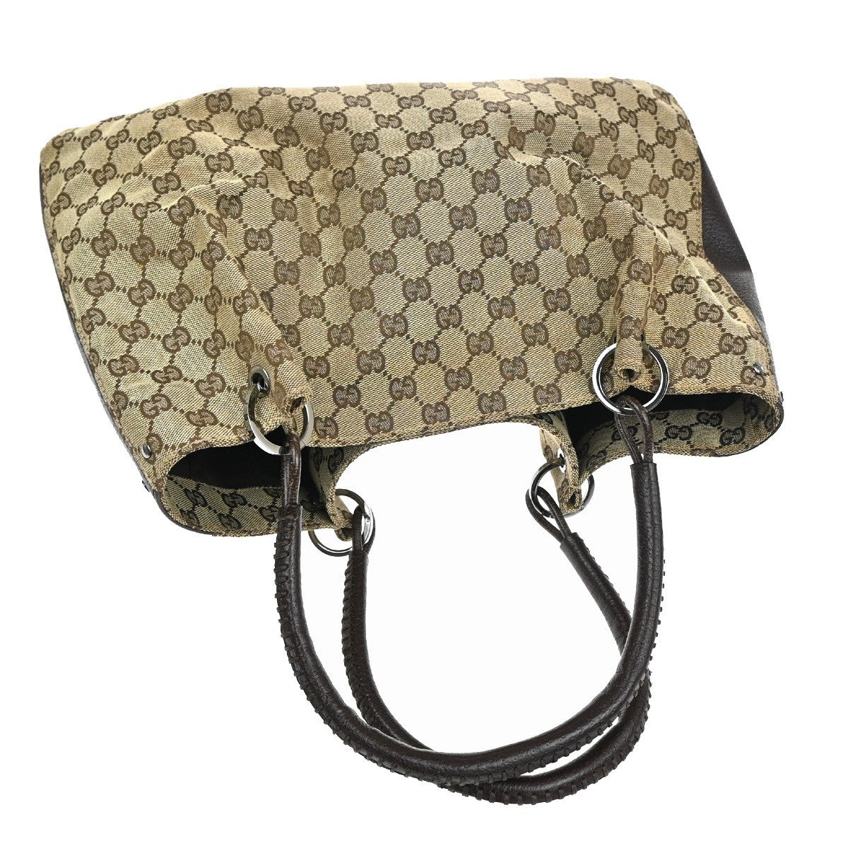 GUCCI Logo GG Pattern Shoulder Tote Bag Canvas Leather Brown 86KC878