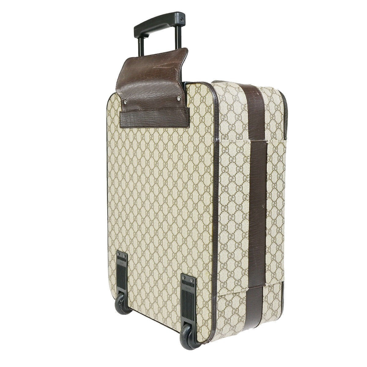GUCCI Logo GG Pattern Travel Suitcase Luggage Bag PVC Leather Brown 36YF175
