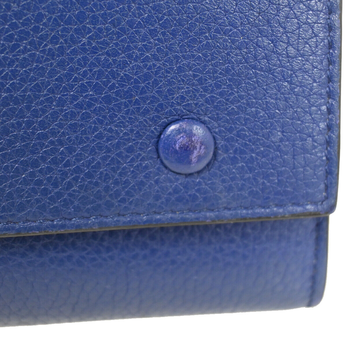 CELINE Logo Large Flap Long Bifold Wallet Purse Leather Blue Italy 01YB373
