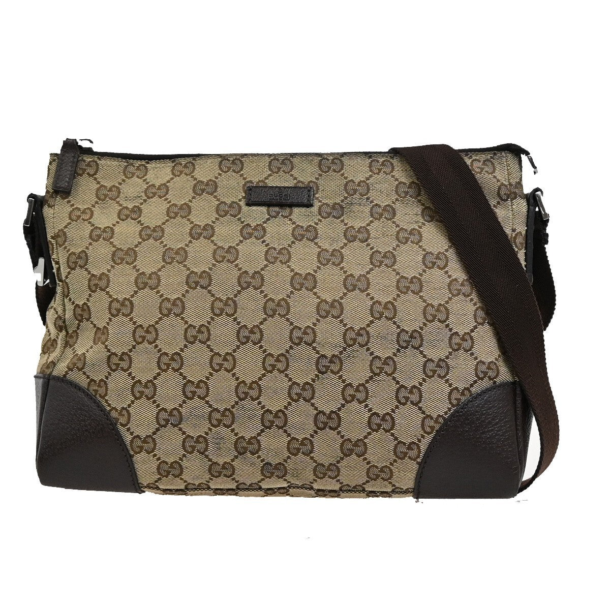 GUCCI Logo GG Pattern Crossbody Shoulder Bag Canvas Leather Brown SHW 36EE292