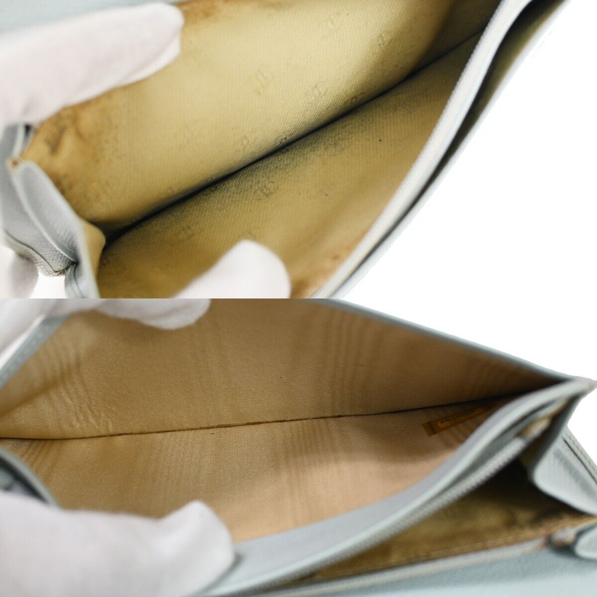 CHANEL CC Logo Long Bifold Wallet Purse Leather Light Blue Gold Italy 05GA676