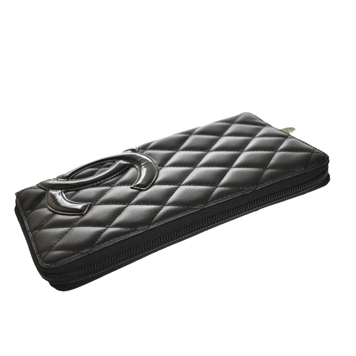 CHANEL CC Logo Cambon Long Bifold Wallet Leather Black Pink Italy 96RH498