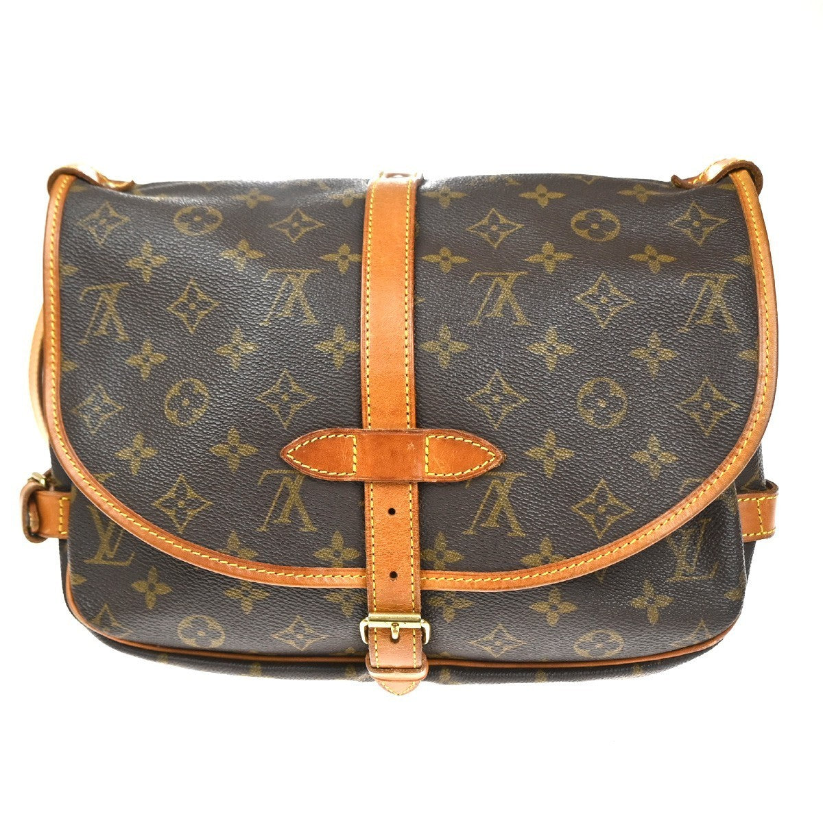 LOUIS VUITTON Logo Saumur 30 Shoulder Bag Monogram Leather Brown M42256 70CA886
