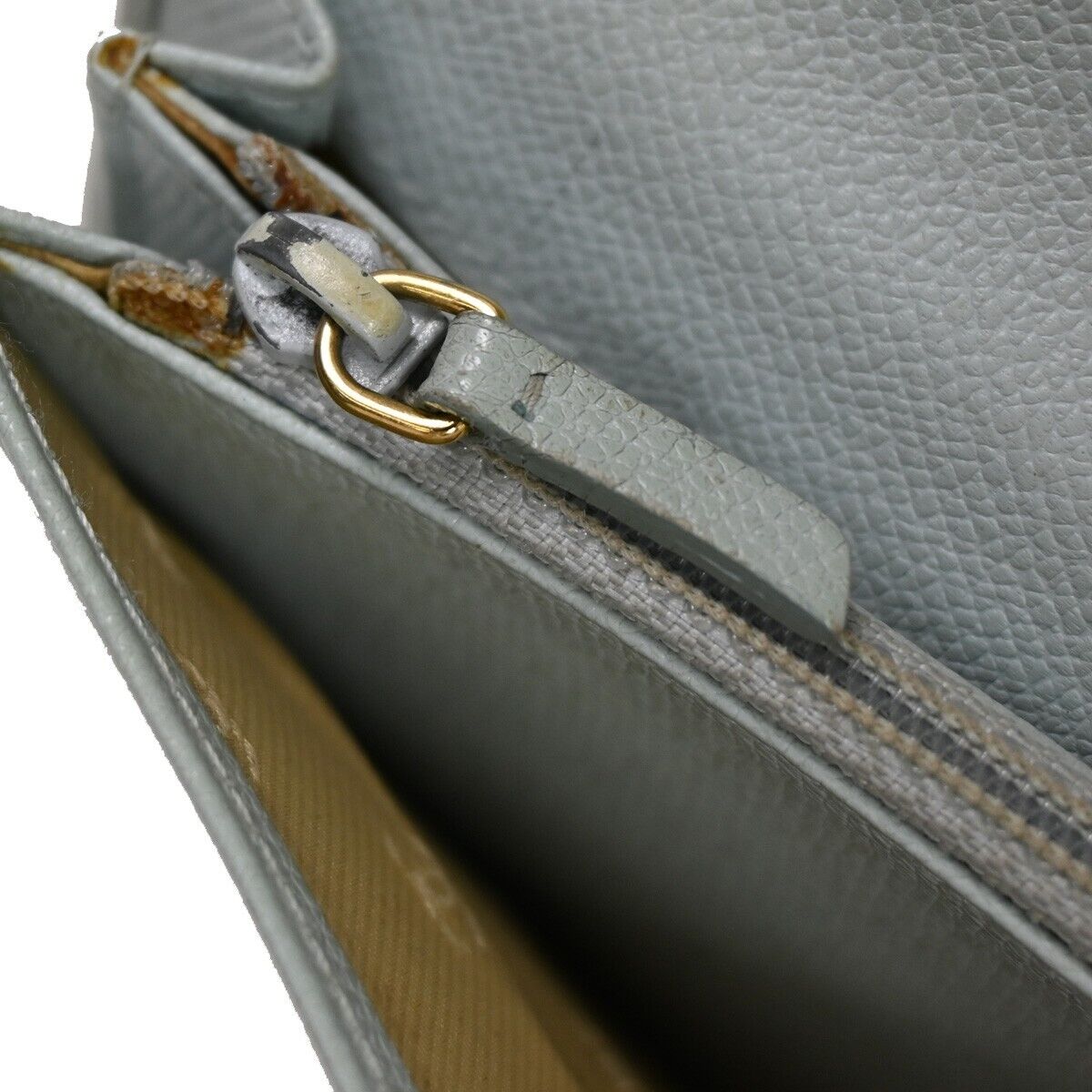 CHANEL CC Logo Long Bifold Wallet Purse Leather Light Blue Gold Italy 05GA676