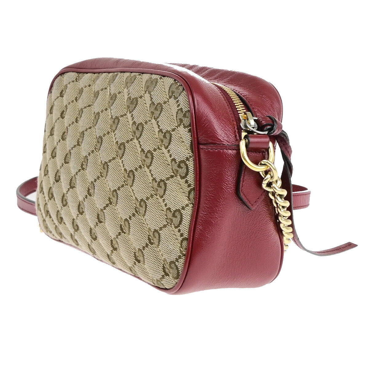 GUCCI Logo Marmont GG Pattern Chain Shoulder Bag Canvas Leather BN RD 600RJ991