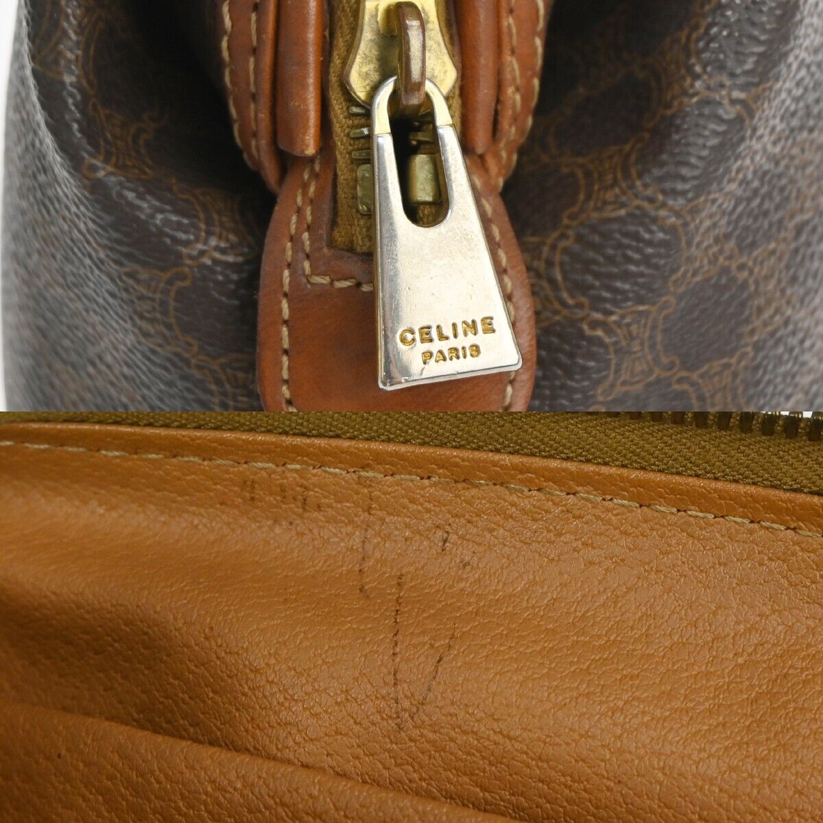 CELINE Logo Macadam Pattern Clutch Hand Bag PVC Leather Brown Italy 02ED480