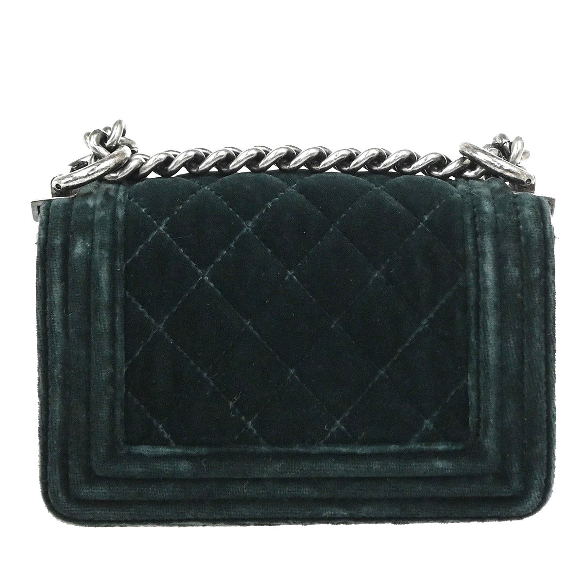 CHANEL Boy CC Chain Mini Shoulder Bag Velvet Leather Green SHW Italy 330RQ030