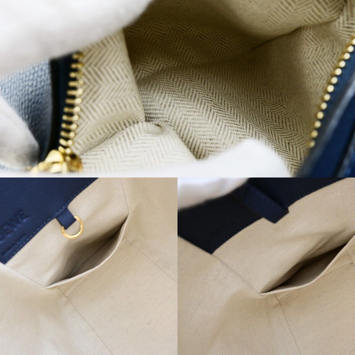 LOEWE Logo Hammock Small 2Way Shoulder Hand Bag Leather Blue Gold 606RK722