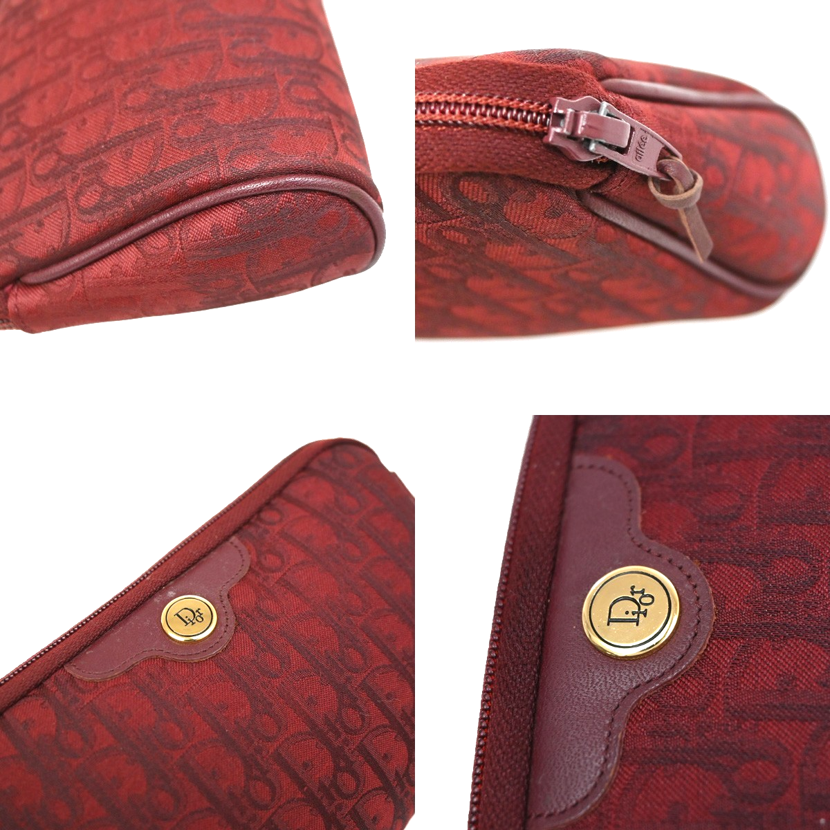 CHRISTIAN DIOR Trotter Pattern Cosmetic Pouch Canvas Leather Red France 68KD157